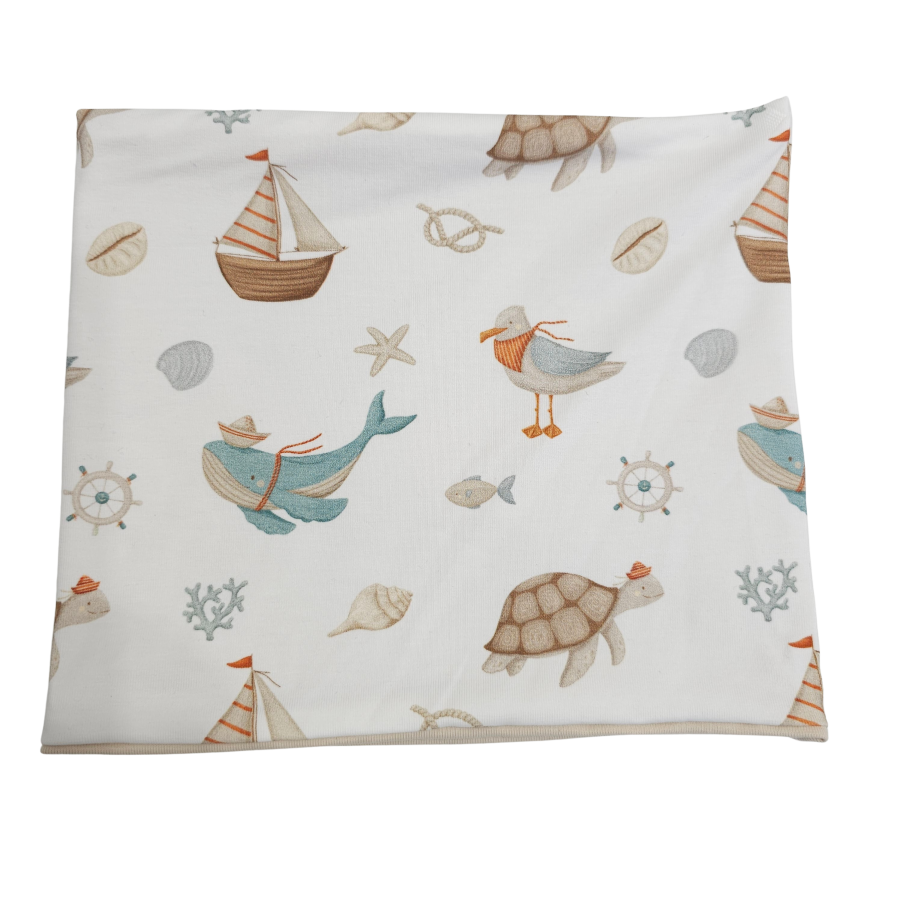 Wendeschlupfschal Küstenkind Wale Schiffchen (innen beige)